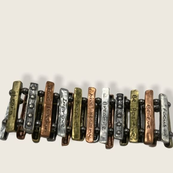 Rustic bracelet with inspirational words mixed metals finish engraved stretch - Picture 4 of 4